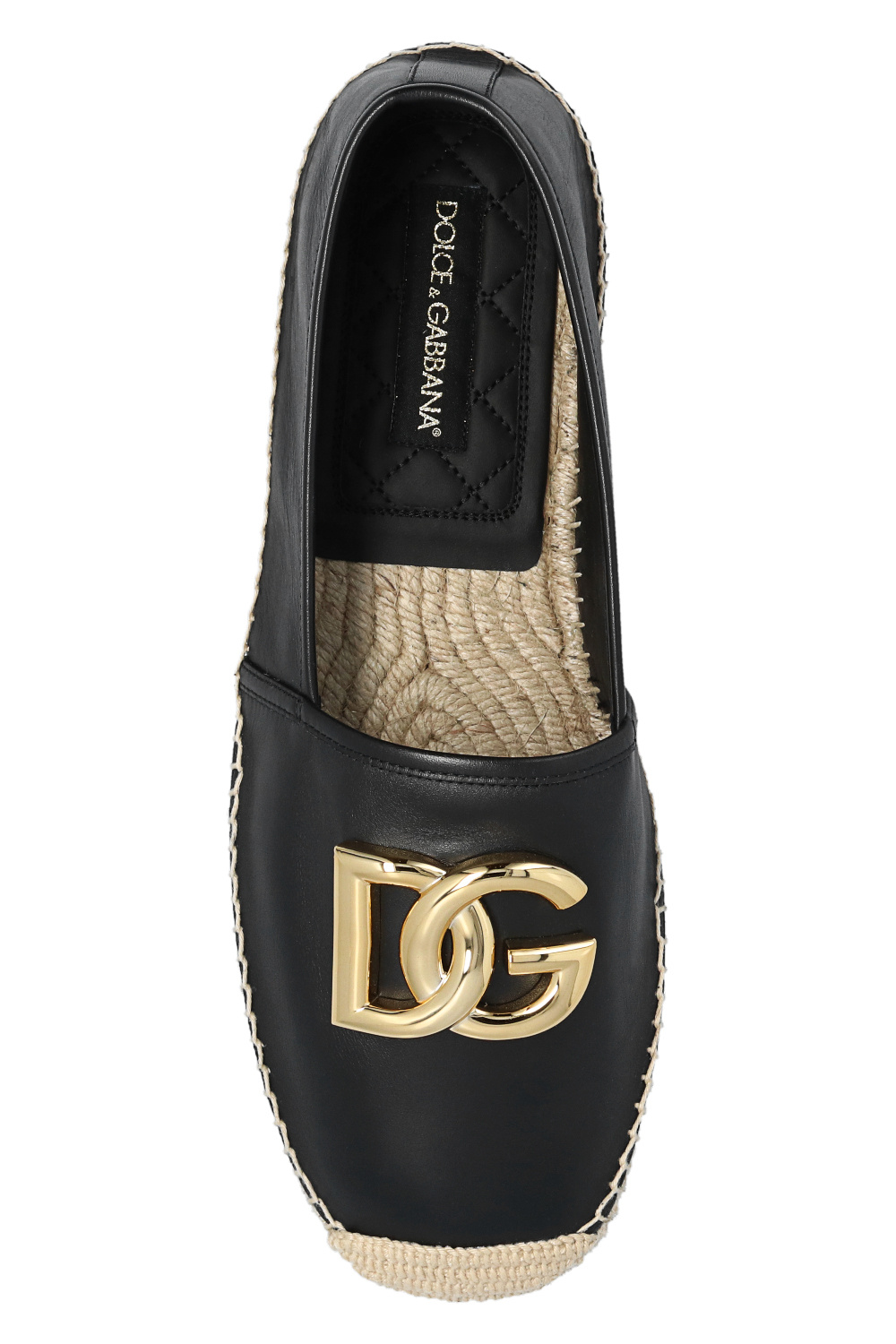 【関税＆送料込み】Dolce & Gabbana Leather Espadrilles Dolce & Gabbana Metallic Gold Leather Logo Embossed Slip On